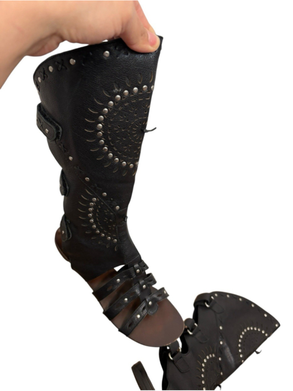 ASH Black Leather Cutout Gladiator Sandals Knee High Flat Sandals US 7 Rare - Picture 11 of 11